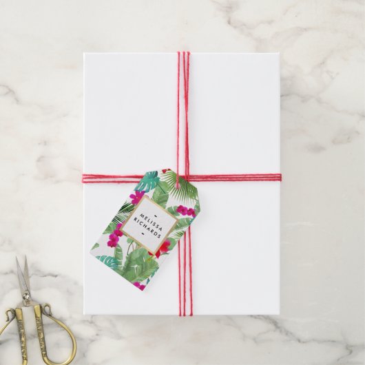 Waterverf Tropische afdrukken in grafische kaart Cadeaulabel (Met Touw)