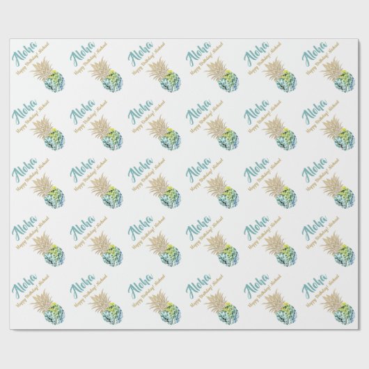 Waterverf Tropische anananasappelstrand Birthday Cadeaupapier (Vlak)