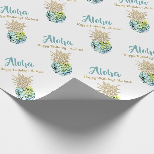 Waterverf Tropische anananasappelstrand Birthday Cadeaupapier (Hoek)