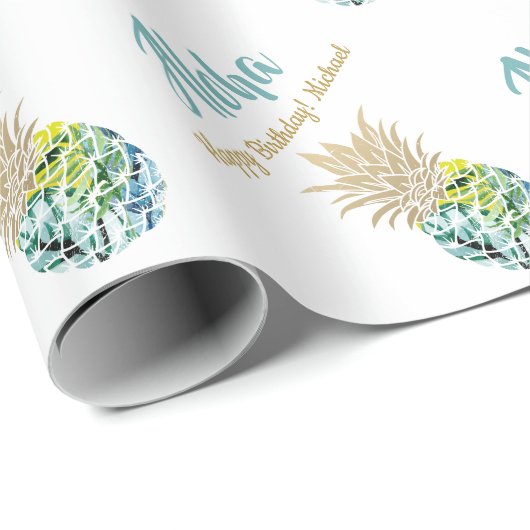 Waterverf Tropische anananasappelstrand Birthday Cadeaupapier (Rol Hoek)