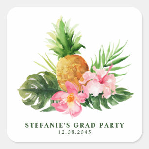 Waterverf Tropische Ananas Zomer Afstuderen Vierkante Sticker