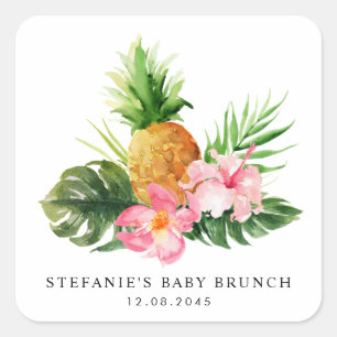 Waterverf Tropische Ananas Zomer Baby Brunch Vierkante Sticker