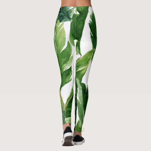Waterverf Tropische Banaan Bladeren Patroon Leggings (Achterkant)
