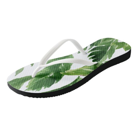 Waterverf Tropische Banaan Bladeren Patroon Teenslippers (Schuin)