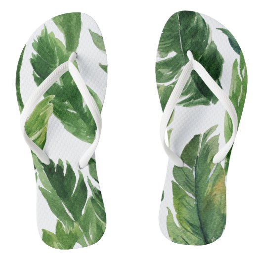 Waterverf Tropische Banaan Bladeren Patroon Teenslippers (Voetbed)