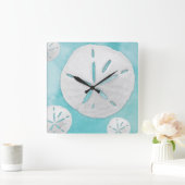 Waterverf Tropische beukenband en dollaire turquoi Vierkante Klok (Huis)