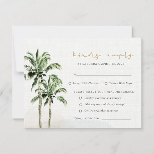 Waterverf Tropische beukenpalm Trees Wedding Rsvp (Voorkant)