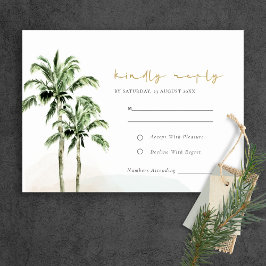 Waterverf Tropische beukenpalm Trees Wedding Rsvp Informatiekaartje