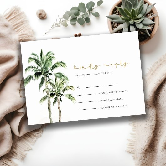 Waterverf Tropische beukenpalm Trees Wedding Rsvp Informatiekaartje