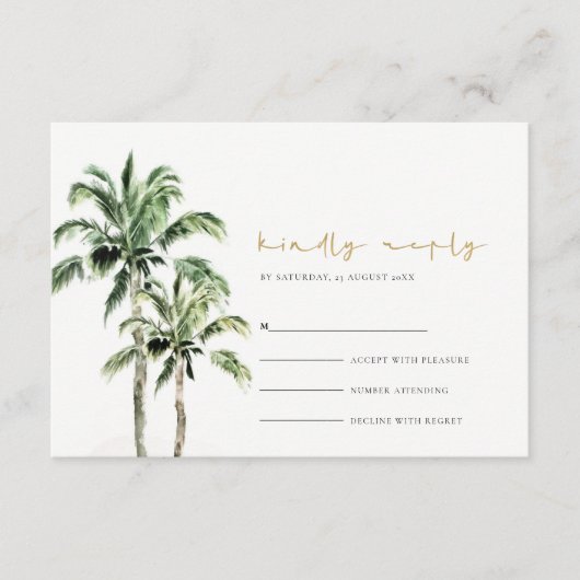 Waterverf Tropische beukenpalm Trees Wedding Rsvp Informatiekaartje (Voorkant)