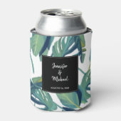 Waterverf tropische bladeren bruid & bruidegom Bru Blikjeskoeler (Blikje Voorkant)