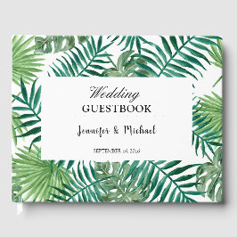 Waterverf tropische bladeren bruid en bruidegom br gastenboek