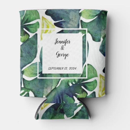 Waterverf tropische bladeren bruidebruidebruidebru blikjeskoeler (Voorkant)