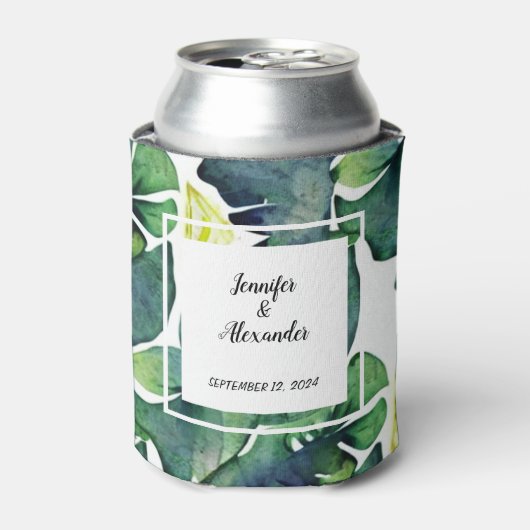 Waterverf tropische bladeren bruidebruidebruidebru blikjeskoeler (Blikje Voorkant)