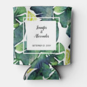 Waterverf tropische bladeren bruidebruidebruidebru blikjeskoeler (Voorkant)