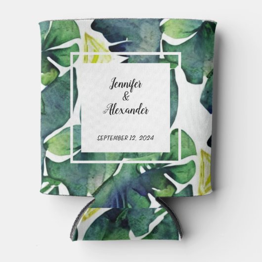 Waterverf tropische bladeren bruidebruidebruidebru blikjeskoeler (Voorkant)