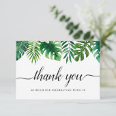 Waterverf tropische bladeren bruiloft dank u kaart (Staand voorkant)