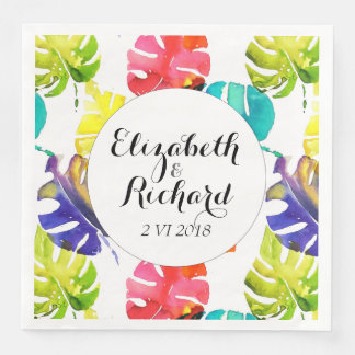 Waterverf Tropische bladeren bruiloft monogram Servet