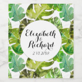 Waterverf Tropische bladeren bruiloft monogram Wijn Etiket (Enkel label)