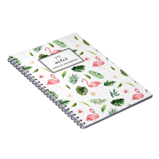 Waterverf Tropische bladeren en Flamingo Custom Notitieboek (Rechterzijde)