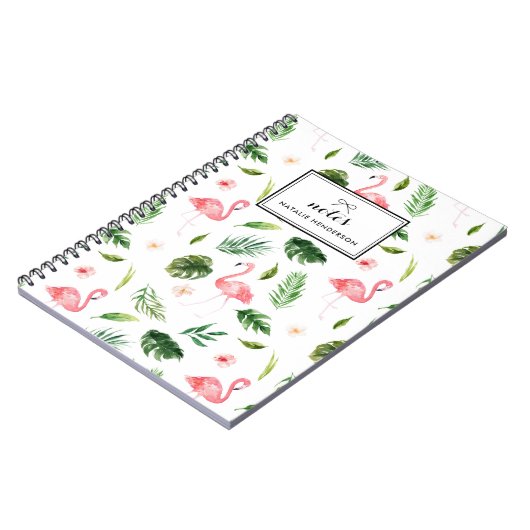 Waterverf Tropische bladeren en Flamingo Custom Notitieboek (Linkerzijde)