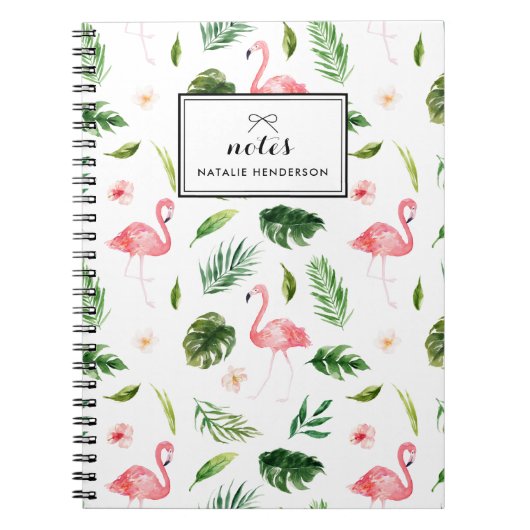 Waterverf Tropische bladeren en Flamingo Custom Notitieboek (Voorkant)