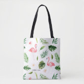 Waterverf Tropische Bladeren en Flamingo Tote Bag (Voorkant)
