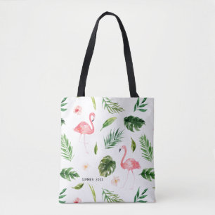 Waterverf Tropische Bladeren en Flamingo Tote Bag