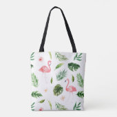 Waterverf Tropische Bladeren en Flamingo Tote Bag (Achterkant)