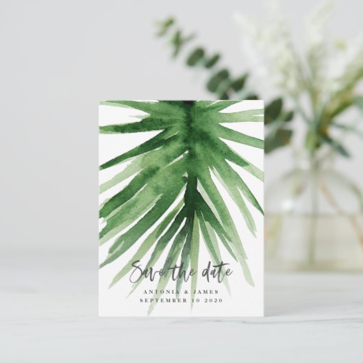 waterverf tropische bladeren en script, behalve de aankondigingskaart (Staand voorkant)