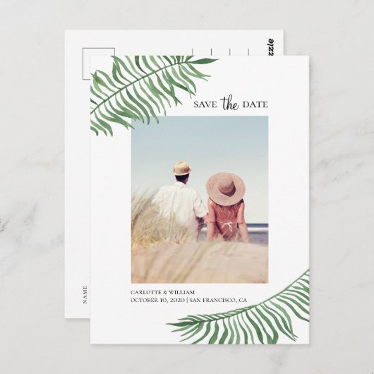 Waterverf tropische bladeren. Exotisch Sla de datu Briefkaart (Voorkant / Achterkant)