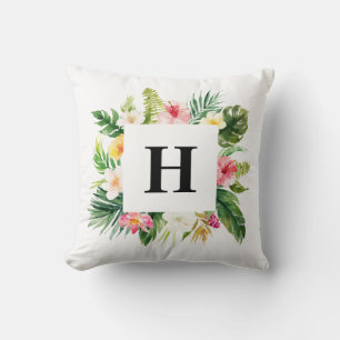 Waterverf Tropische bladeren Floral Lijst Monogram Kussen