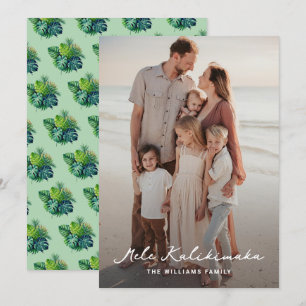 Waterverf Tropische bladeren Foto Mele Kalikimaka Feestdagenkaart