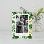 Waterverf Tropische bladeren Foto opslaan Datum Folie Uitnodiging Briefkaart (Staand Voorkant)