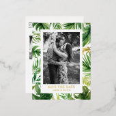 Waterverf Tropische bladeren Foto opslaan Datum Folie Uitnodiging Briefkaart (Voorkant / Achterkant)
