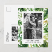Waterverf Tropische Bladeren Foto Save the Date Aankondigingskaart (Voorkant / Achterkant)