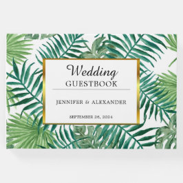 Waterverf tropische bladeren gouden elegante bruil gastenboek