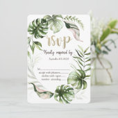 Waterverf Tropische bladeren Greenery RSVP Kaart (Staand voorkant)