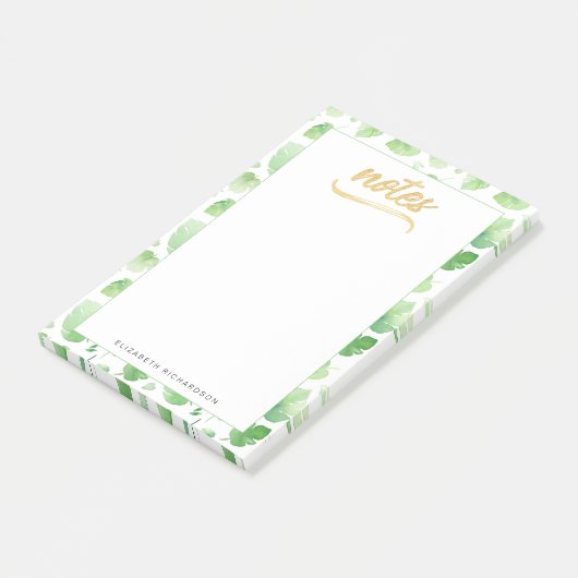 Waterverf Tropische bladeren Groene Gold Faux Foli Post-it® Notes (Schuin)