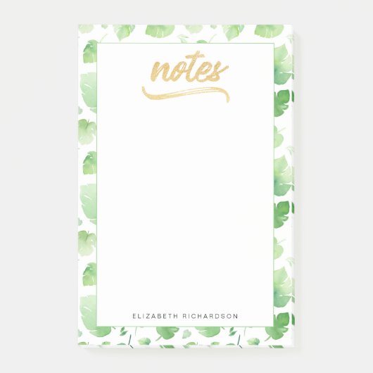 Waterverf Tropische bladeren Groene Gold Faux Foli Post-it® Notes (Voorkant)