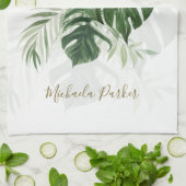 Waterverf Tropische Bladeren Groene Personalized Theedoek (Gevouwen)
