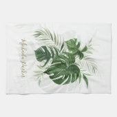 Waterverf Tropische Bladeren Groene Personalized Theedoek (Horizontaal)