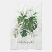 Waterverf Tropische Bladeren Groene Personalized Theedoek (Verticaal)