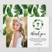 Waterverf Tropische bladeren Grote Eerste Communie Bedankkaart (Voorkant / Achterkant)