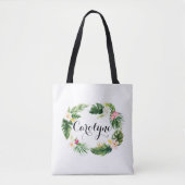 Waterverf Tropische bladeren krans gepersonaliseer Tote Bag (Voorkant)