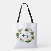 Waterverf Tropische bladeren krans gepersonaliseer Tote Bag (Achterkant)
