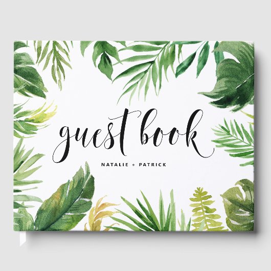 Waterverf Tropische bladeren Lijst bruiloft Gastenboek (Voorkant)