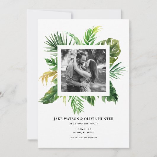 Waterverf Tropische bladeren Lijst Foto Save The Date (Achterkant)