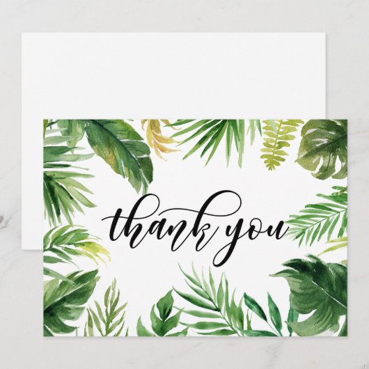 Waterverf Tropische bladeren Lijst Hartelijk dank Bedankkaart (Voorkant / Achterkant)
