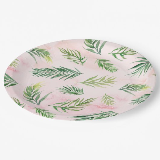 Waterverf Tropische Bladeren Luau Feest Papieren B Papieren Bordje (Gekanteld)